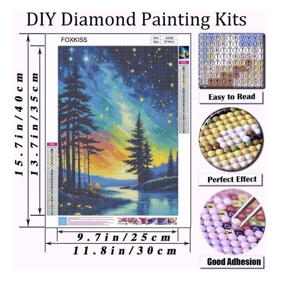 DIY Diamond Painting Kit – Northern Lights Forest Landscape – 5D Diamond Art Kit - Picture 1 of 10